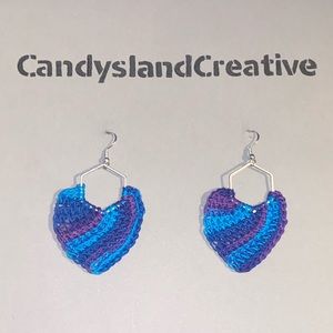 Handmade blue/purple Tunisian crochet dangle earrings